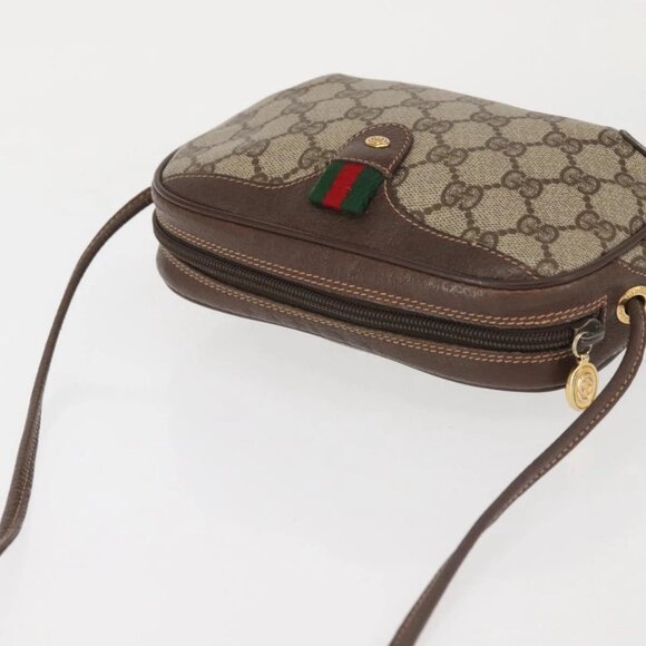 GUCCI GG Supreme Web Sherry Line Shoulder Bag PVC Beige Gold Red Auth 142847 - Picture 7 of 15